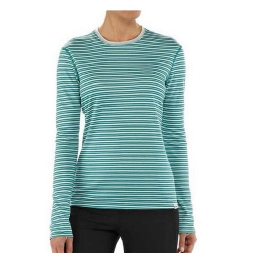 Patagonia Teal and White Striped Long Sleeve Tee